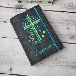 Gotteslobhülle Kreuz und Kreise grün mit türkis, Gotteslobeinband, Kommunion