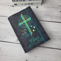 Gotteslobhülle Kreuz und Kreise grün mit türkis, Gotteslobeinband, Kommunion