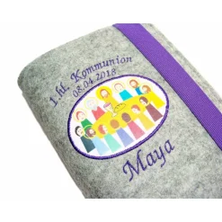 Gotteslobhülle Merino Wollfilz Filz Stickerei 1.hl. Kommunion inkl. Name + Datum + Abendmahl Aufnäher