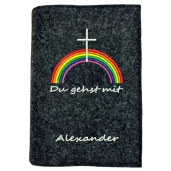 Gotteslobhülle Regenbogen Du gehst mit. Name personalisiert. Filz vegan K106