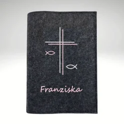 Gotteslobhülle Wollfilz DoppelKreuz Fische Name personalisiert Filz