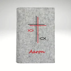 Gotteslobhülle Wollfilz DoppelKreuz Fische Name personalisiert Filz