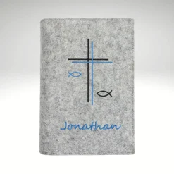 Gotteslobhülle Wollfilz DoppelKreuz Fische Name personalisiert Filz