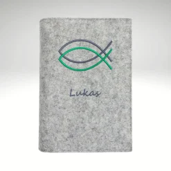 Gotteslobhülle Wollfilz Ichtys Fische Name personalisiert Filz