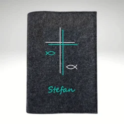Gotteslobhülle Wollfilz Kreuz Fische Name personalisiert Filz