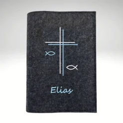 Gotteslobhülle Wollfilz Kreuz Fische Name personalisiert Filz