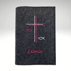 Gotteslobhülle Wollfilz Kreuz Fische Name personalisiert Filz