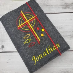 Gotteslobhülle/Gotteslobeinband Kreuz und Kreise rot, orange, gelb