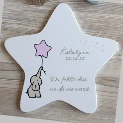Grabdeko für Sternenkind | wetterfester personalisierter Stern mit Elefant | kindgerechte Grabgestaltung