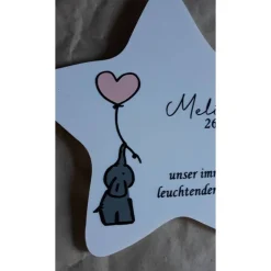 Grabdeko für Sternenkind | wetterfester personalisierter Stern mit Elefant | kindgerechte Grabgestaltung