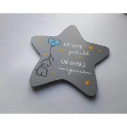 Grabdeko für Sternenkind | wetterfester personalisierter Stern mit Elefant | kindgerechte Grabgestaltung