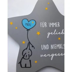 Grabdeko für Sternenkind | wetterfester personalisierter Stern mit Elefant | kindgerechte Grabgestaltung