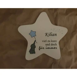 Grabdeko für Sternenkind | wetterfester personalisierter Stern mit Elefant | kindgerechte Grabgestaltung