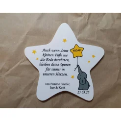 Grabdeko für Sternenkind | wetterfester personalisierter Stern mit Elefant | kindgerechte Grabgestaltung