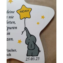 Grabdeko für Sternenkind | wetterfester personalisierter Stern mit Elefant | kindgerechte Grabgestaltung