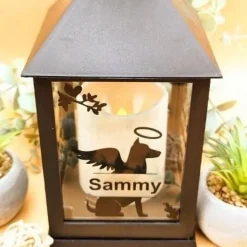 Grablaterne mit 6h Timer  für Hunde, Grabschmuck , Personalisiert,  Gedenklicht, Trauerlicht, Trauerlaterne für Hunde