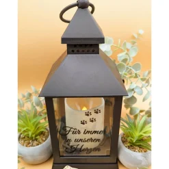 Grablaterne mit 6h Timer  für Hunde, Grabschmuck , Personalisiert,  Gedenklicht, Trauerlicht, Trauerlaterne für Hunde