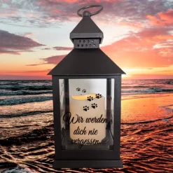 Grablaterne mit 6h Timer  für Hunde, Grabschmuck , Personalisiert,  Gedenklicht, Trauerlicht, Trauerlaterne für Hunde
