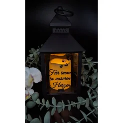 Grablaterne mit 6h Timer  für Hunde, Grabschmuck , Personalisiert,  Gedenklicht, Trauerlicht, Trauerlaterne für Hunde