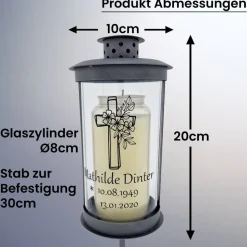 Grablaterne mit Stab individuell gestaltet, Trauerlicht, Erinnerungslaterene, Grablicht
