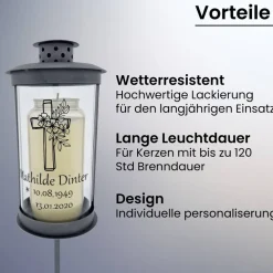 Grablaterne mit Stab individuell gestaltet, Trauerlicht, Erinnerungslaterene, Grablicht