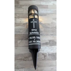 Grablicht Solar Kreutz, Personalisiert,Sterne mit Herzen, Gedenklicht, Trauerlicht, Erinnerungslicht, Grab