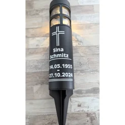 Grablicht Solar Kreutz, Personalisiert,Sterne mit Herzen, Gedenklicht, Trauerlicht, Erinnerungslicht, Grab