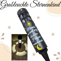 Grablicht Solar Sternenkind Mond und Sterne, Personalisiert, Kerze, Gedenklicht, Trauerlicht, Erinnerungslicht, Grab