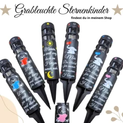 Grablicht Solar Sternenkind Bärchen, Personalisiert, Kerze, Gedenklicht, Trauerlicht, Erinnerungslicht, Grab