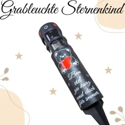 Grablicht Solar Sternenkind Bärchen, Personalisiert, Kerze, Gedenklicht, Trauerlicht, Erinnerungslicht, Grab