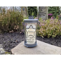 Grablicht Sternenkind individuell gestaltet, Trauerlicht, Erinnerungslaterene, Grablaterne Kind