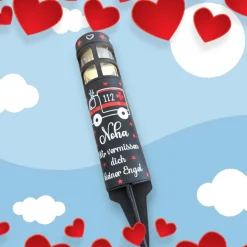 Grabschmuck Solarleuchte personalisiert mit süßen Krankenwagen Motiv, grableuchte solar sternenkind