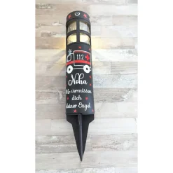 Grabschmuck Solarleuchte personalisiert mit süßen Krankenwagen Motiv, grableuchte solar sternenkind