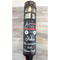 Grabschmuck Solarleuchte personalisiert mit süßen Krankenwagen Motiv, grableuchte solar sternenkind