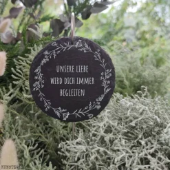 Grabstecker - Grabschmuck aus Schiefer - Florales Motiv mit Wunschgravur - Trauergeschenk - Schieferschild zur Beerdigun