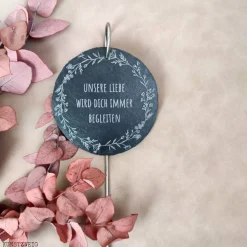 Grabstecker - Grabschmuck aus Schiefer - Florales Motiv mit Wunschgravur - Trauergeschenk - Schieferschild zur Beerdigun