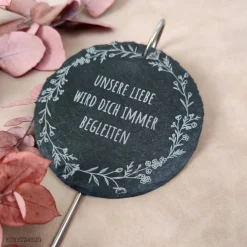 Grabstecker - Grabschmuck aus Schiefer - Florales Motiv mit Wunschgravur - Trauergeschenk - Schieferschild zur Beerdigun