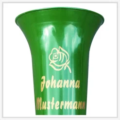 Grabvase Friedhofsvase "Tulpe" mit Namen und Rosenmotiv Grabvase mit Beschriftung