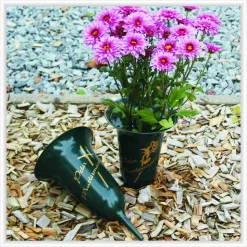 Grabvase Friedhofsvase "Tuba" mit Namen und Rosenmotiv Grabvase mit Beschriftung