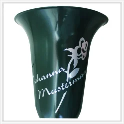 Grabvase Friedhofsvase "Tuba" mit Namen und Rosenmotiv Grabvase mit Beschriftung