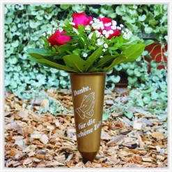 Grabvase Friedhofsvase Tulpe - modern mit Spruch und Betende Hände - Grabvase mit Beschriftung Blumenvase für Friedhof