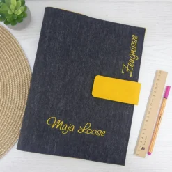 graue Zeugnismappe mit Namen für Jungen und Mädchen, Geschenk Einschulung