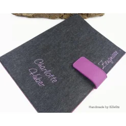 graue Zeugnismappe mit Namen für Jungen und Mädchen, Geschenk Einschulung