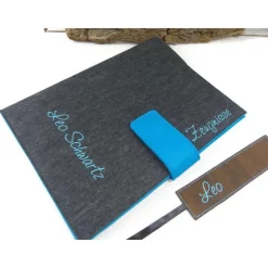 graue Zeugnismappe mit Namen für Jungen und Mädchen, Geschenk Einschulung