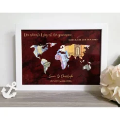 graviertes Hochzeitsgeschenk - Motiv: Weltkarte - der schönste Weg