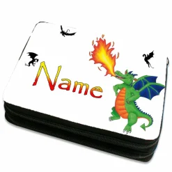 Grüner Drache Federmäppchen inkl. Inhalt  mit Name / personalisierbar