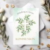 Grünes Kommunionseinladungskarten-Set 10er-Pack, Kommunionskarte mit Olivenzweigen, Einladung Erstkommunion