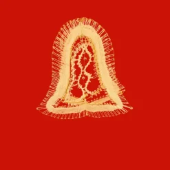 Große 3D-Glocke Klöppelspitze – Goldgarn, Perlen, vergoldeter Rahmen