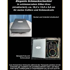 Große Elegante Schmuckschachtel/-Etui 18,3x13,9x3,6cm Geschenkverpackung für Collier/Schmuckset Silber-Grau strukturiert