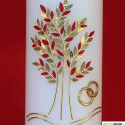 Große Hochzeitskerze Lebensbaum und Eheringe, personalisierbar, Rubin/Gold, Hochzeitsgeschenk, edle Hochzeitsdeko